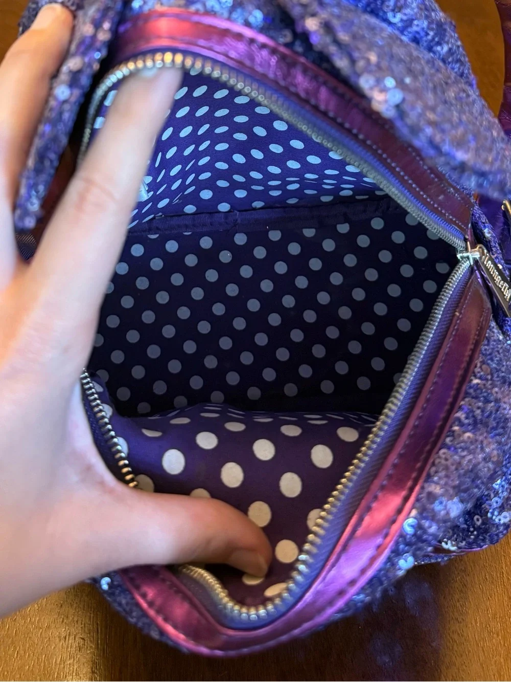 Loungefly Disney Parks Purple Potion Sequin Mini Backpack
